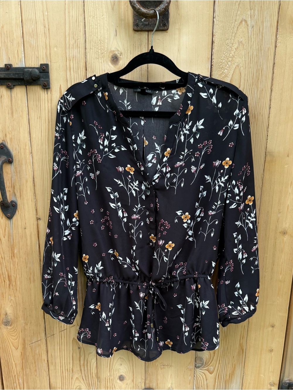 Dynamite Black Floral Dress with Pink and Cream Accents